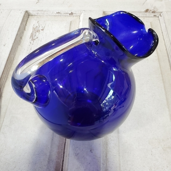 Vintage Cambridge Glass USA Cobalt Blue Handblown Large Ball Jug pitcher - Picture 5 of 14